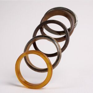 Set of 5 Vintage Style Bangles – Resin Amber, Carved & Wooden Boho Bracelets